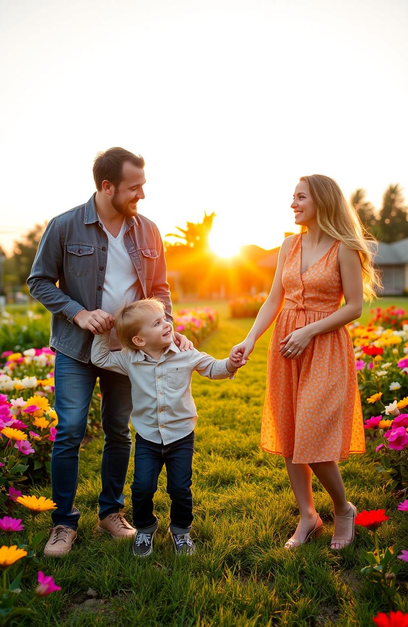 A picturesque and harmonious family portrait featuring an ideal family of four, exuding happiness and love