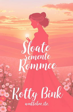 A whimsical scene depicting a romantic fiction book cover, showcasing soft coral pink hues as the dominant color