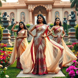 A stunning and artistic representation of ancient Indian heroines depicted as powerful and regal figures