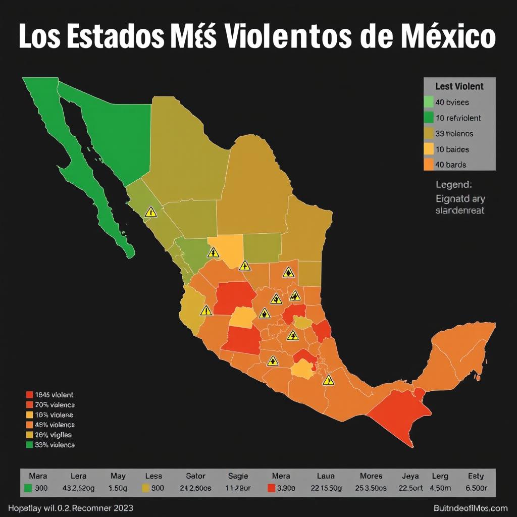 A detailed infographic map of Mexico showcasing the most violent states in 2023