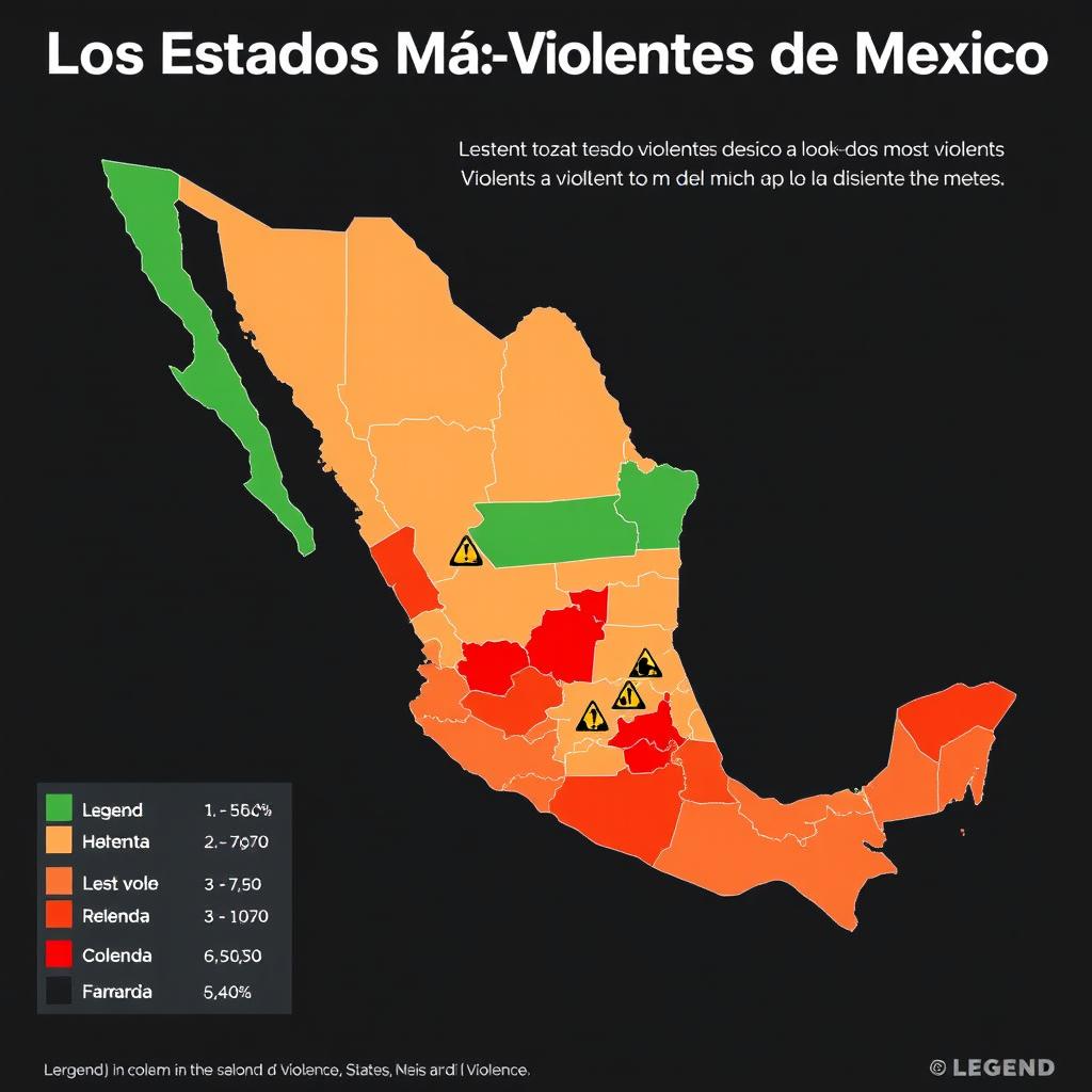 A detailed infographic map of Mexico showcasing the most violent states in 2023