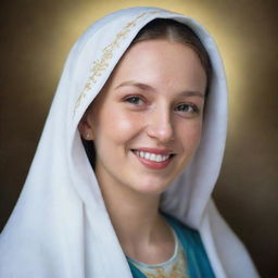 A tender image of Virgin Mary smiling with a serene and loving expression.