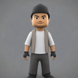 Create a visual representation of an average Roblox player avatar, arrayed in typical gear and a neutral expression