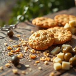 A golden-brown, crispy cracker surrounded by scattered crumbs, showcasing its crunchy texture