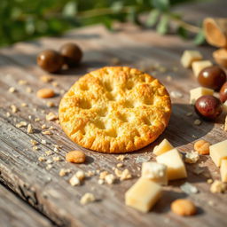 A golden-brown, crispy cracker surrounded by scattered crumbs, showcasing its crunchy texture