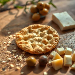 A golden-brown, crispy cracker surrounded by scattered crumbs, showcasing its crunchy texture