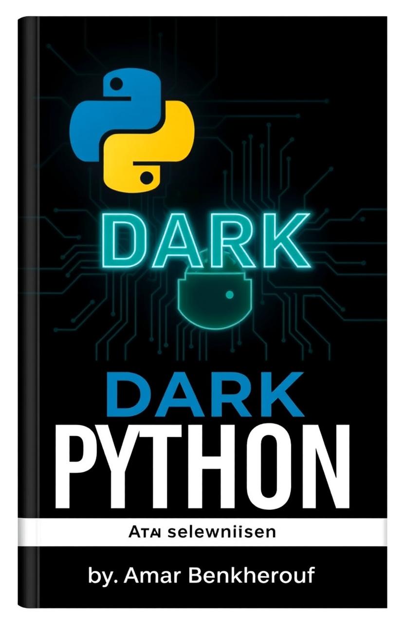 A book cover design featuring a dark theme related to Python and hacking