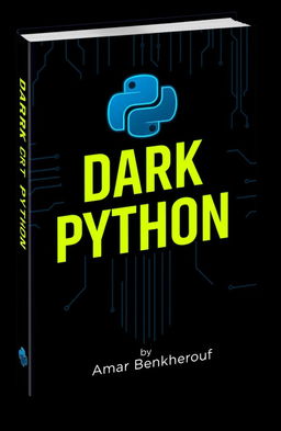 A book cover design featuring a dark theme related to Python and hacking