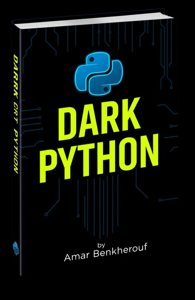 A book cover design featuring a dark theme related to Python and hacking