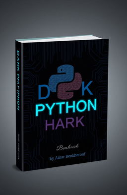 A book cover design featuring a dark theme related to Python and hacking