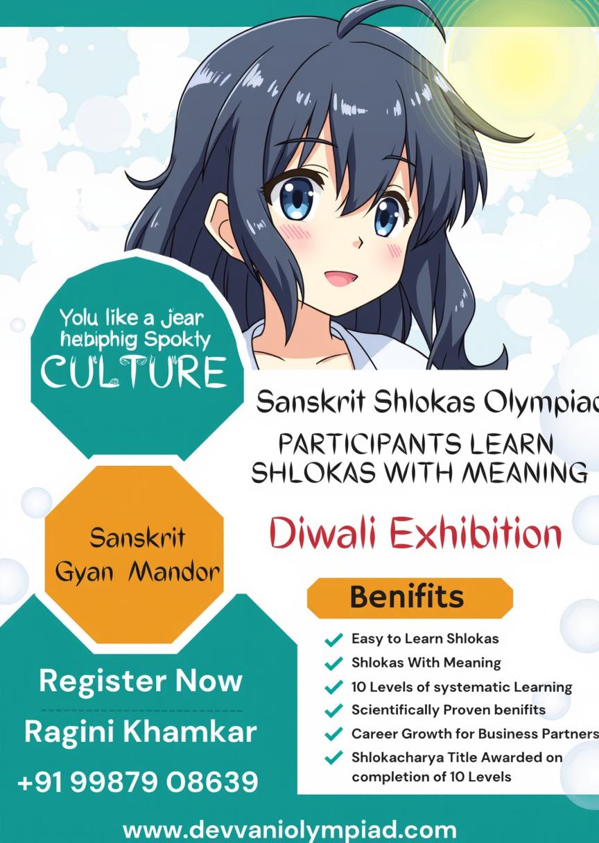 A vibrant and eye-catching advertisement poster for a cultural event featuring Jain culture and Sanskrit shlokas