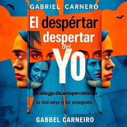 A striking book cover design for ''El despertar del yo: psicología de la autopercepción'' by Gabriel Carneiro, featuring bold typography that highlights the title