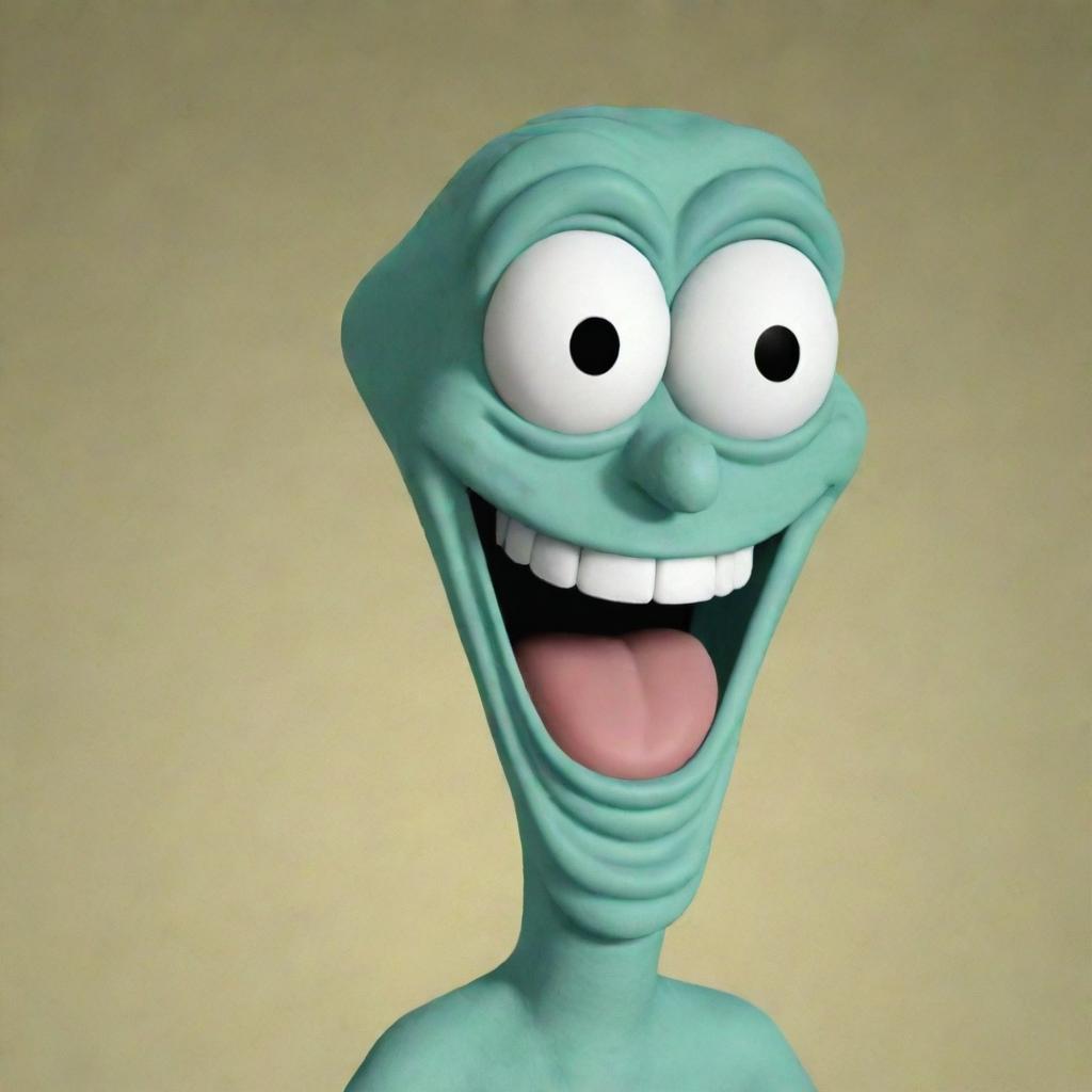 Generate an animated image of Squidward laughing at SpongeBob in a scene inspired by the Nickelodeon cartoon.