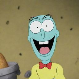 Generate an animated image of Squidward laughing at SpongeBob in a scene inspired by the Nickelodeon cartoon.