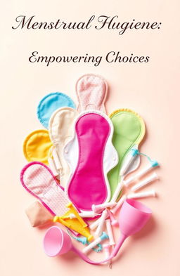 A visually appealing collage of menstrual hygiene products, including colorful sanitary pads, various tampons in an array of shapes and sizes, and a sleek menstrual cup, artistically arranged to showcase their diversity