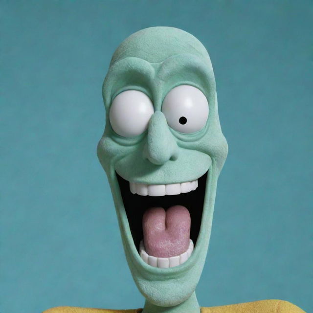 Generate an animated image of Squidward laughing at SpongeBob in a scene inspired by the Nickelodeon cartoon.