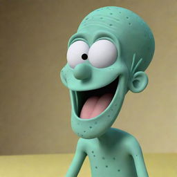 Generate an animated image of Squidward laughing at SpongeBob in a scene inspired by the Nickelodeon cartoon.