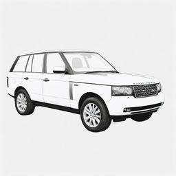 A detailed, two-dimensional black and white outline of a Range Rover for a colouring page.