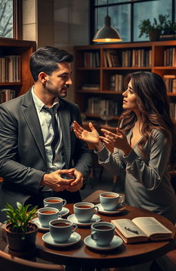 A romantic scene between an inspector and a teacher in a cozy coffee shop