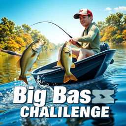 A dynamic 3D scene depicting a fisherman catching a small bass from a sleek, modern fishing boat