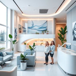 A modern and inviting aesthetic clinic interior, featuring sleek design elements
