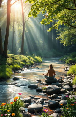 A serene and calming landscape showcasing the concept of nature therapy