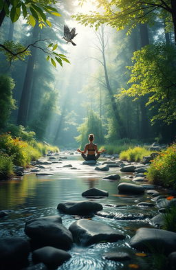 A serene and calming landscape showcasing the concept of nature therapy