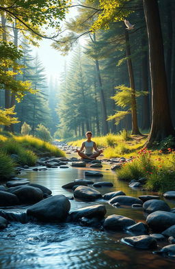 A serene and calming landscape showcasing the concept of nature therapy