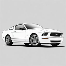 A stylish, two-dimensional black and white outline of a Ford Mustang for a colouring page.