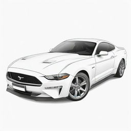 A stylish, two-dimensional black and white outline of a Ford Mustang for a colouring page.