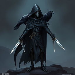 A Kenku character inspired by Dungeons & Dragons, depicted as a humanoid figure with avian features