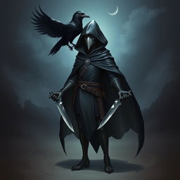 A Kenku character inspired by Dungeons & Dragons, depicted as a humanoid figure with avian features