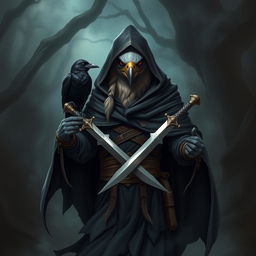 A Dungeons & Dragons-inspired Kenku character, showcasing humanoid avian features