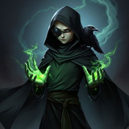 A Kenku character from Dungeons & Dragons depicted as a Monk, featuring a sleek black suit that emphasizes agility and stealth