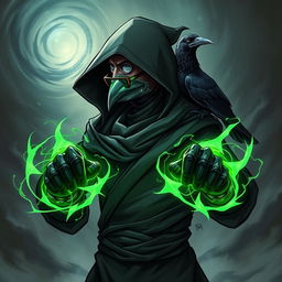 A Dungeons & Dragons-inspired Kenku character depicted as a Monk with humanoid avian features