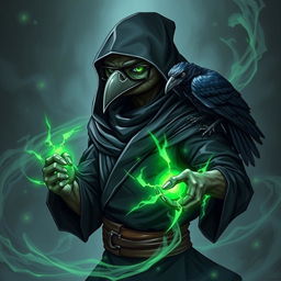 A Dungeons & Dragons-inspired Kenku character depicted as a Monk with humanoid avian features