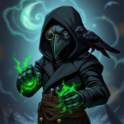 A Dungeons & Dragons-inspired Kenku character depicted as a Black Kenku Monk with humanoid features