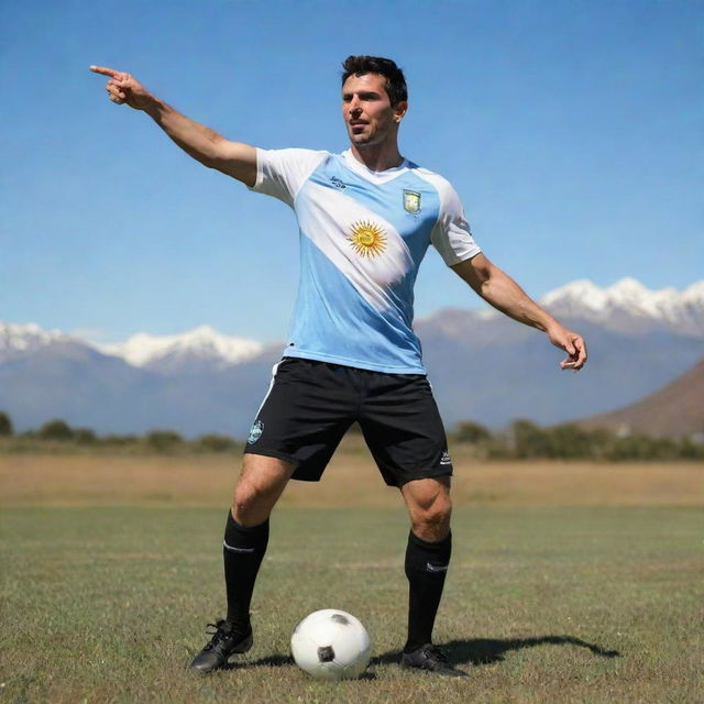 A colorful image of an Argentine individual, possibly with elements such as Tango dance, football, the Argentinian flag, or beautiful natural landscapes of Argentina in the background.