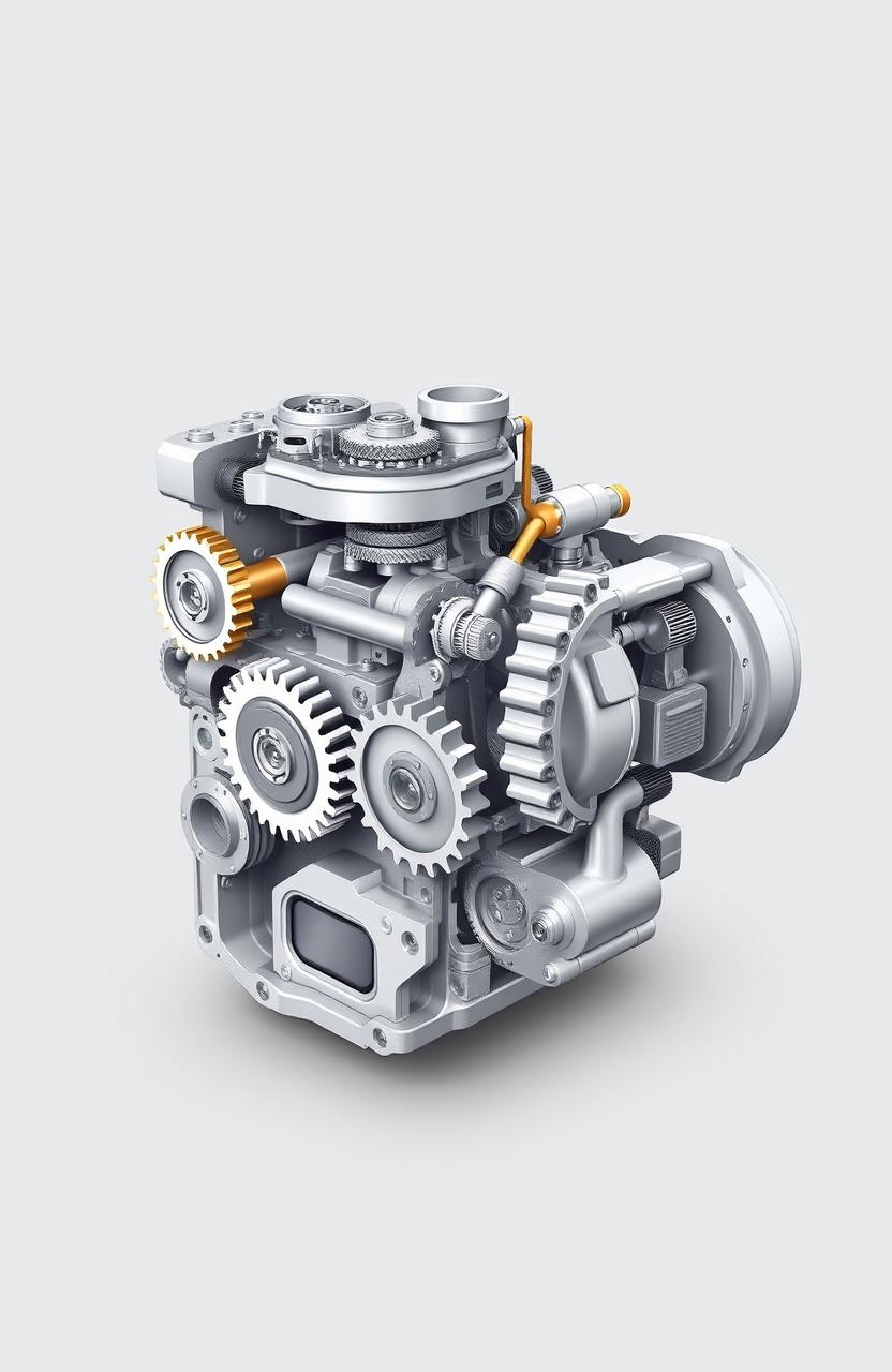 A detailed illustration of an automatic gear box, showcasing its inner mechanisms and components