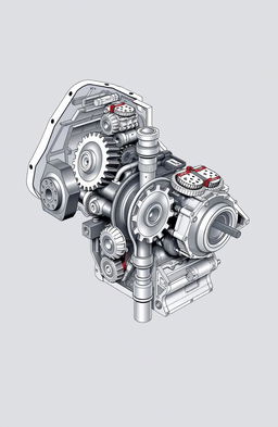 A detailed illustration of an automatic gear box, showcasing its inner mechanisms and components