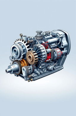 A detailed illustration of an automatic gear box, showcasing its inner mechanisms and components