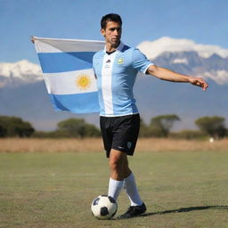 A colorful image of an Argentine individual, possibly with elements such as Tango dance, football, the Argentinian flag, or beautiful natural landscapes of Argentina in the background.