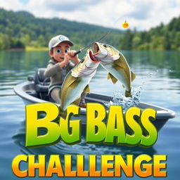 A dynamic 3D animation scene showcasing a fisherman catching a small bass from a sleek, modern fishing boat