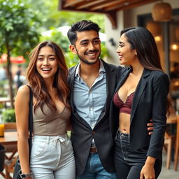 A lively scene featuring a young, handsome man of Central Asian descent, characterized by his intelligence, humor, and engaging personality