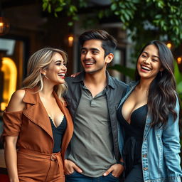 A lively scene featuring a young, handsome man of Central Asian descent, characterized by his intelligence, humor, and engaging personality