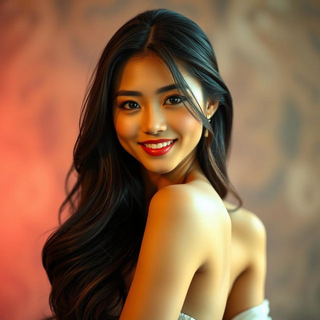 A beautiful young Thai woman with a mix of Asian features, exuding sensual charm