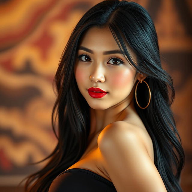 A beautiful young Thai woman with large breasts, embodying an alluring and sensual appearance, featuring a captivating blend of Asian heritage