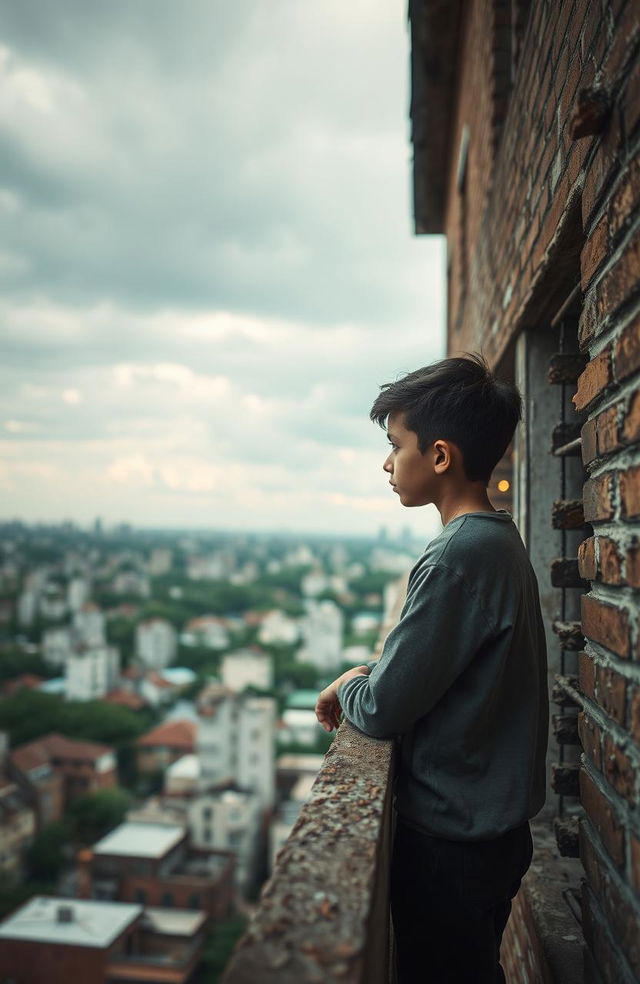 A hauntingly beautiful scene capturing the view from the fourth floor of a dilapidated building