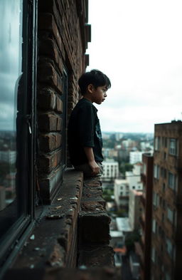 A hauntingly beautiful scene capturing the view from the fourth floor of a dilapidated building