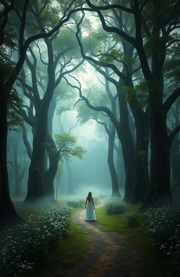 A mystical and dreamlike landscape representing the theme 'Echoes of us: a quest for what once was'